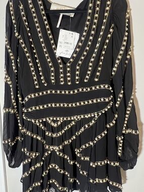 Free People JENS PIRATE BOOTY Black Mini Dress with Gold Stud Embellishments